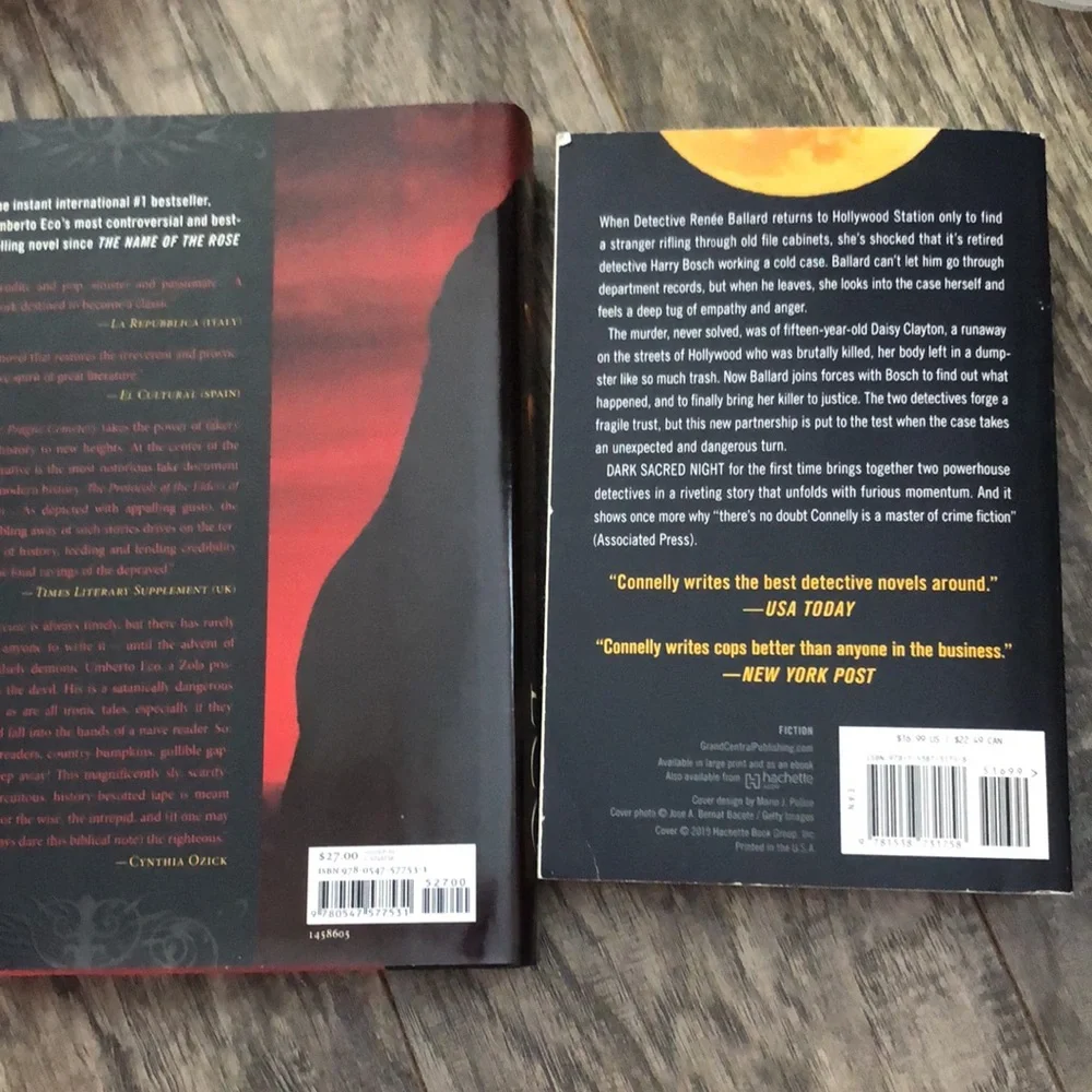 PRAGUE CEMETARY & DARK SACRED NIGHT hardcover & paperback fiction thrillers